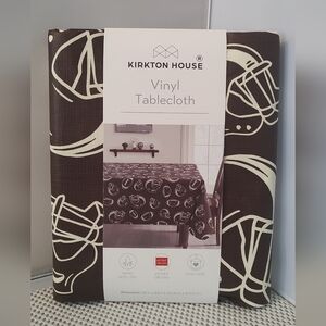 Kirkton House Vinyl Tablecloth 60x84" Oblong Brown/Cream Football NWT
